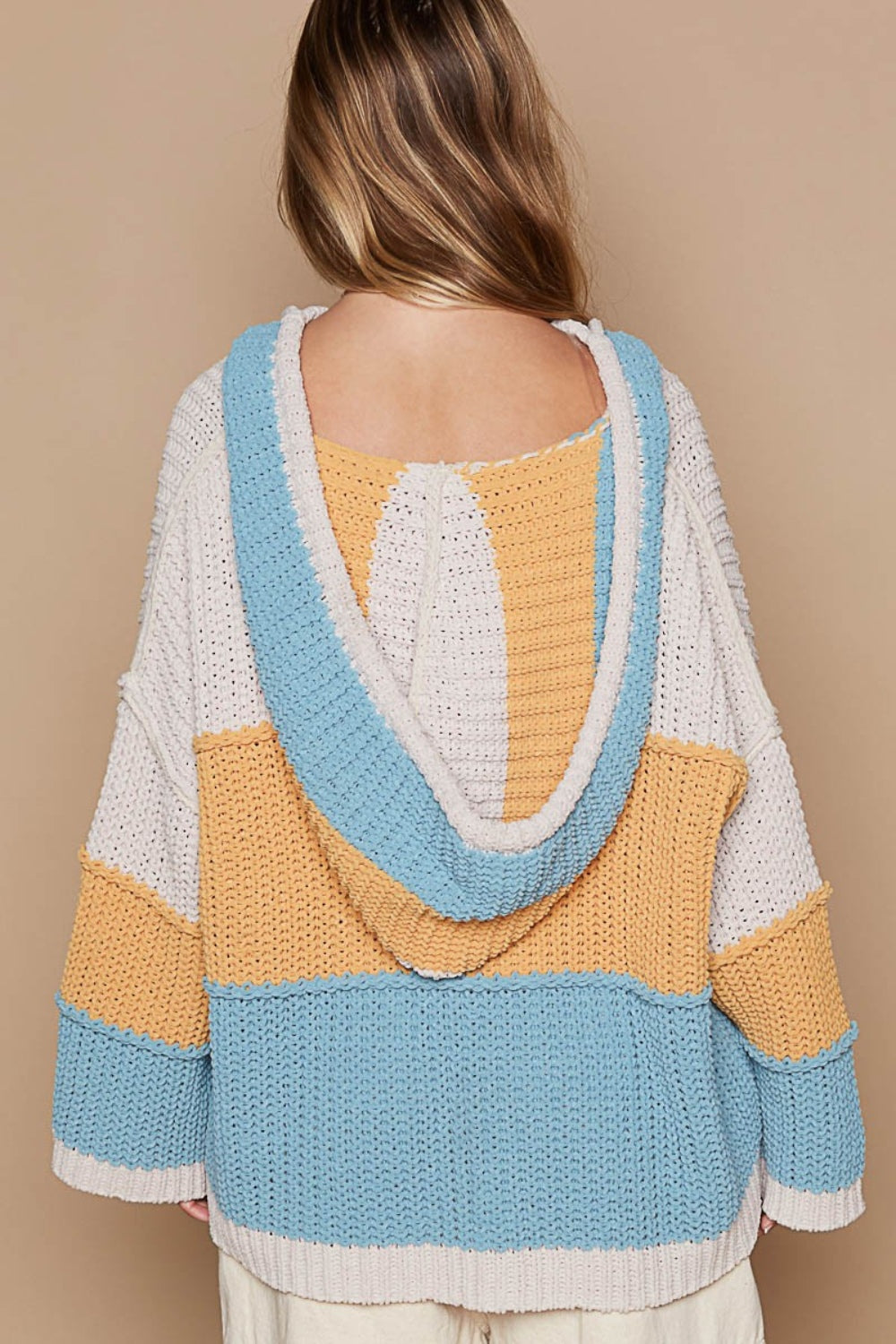 POL Color Block Long Sleeve Hooded Sweater | Sweaters Daverri Fashions