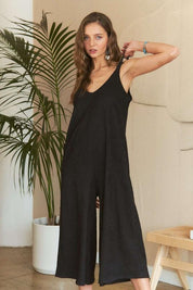 Black ADORA Black Textured Wide-Leg Jumpsuit | Daverri Fashions