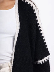 Double Take Contrast Open Front Dropped Shoulder Cardigan | Cardigans Daverri Fashions