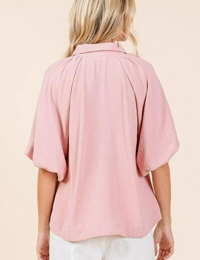 Mittoshop Airflow Short Bubble Sleeve Button Down Shirt | Daverri Fashions