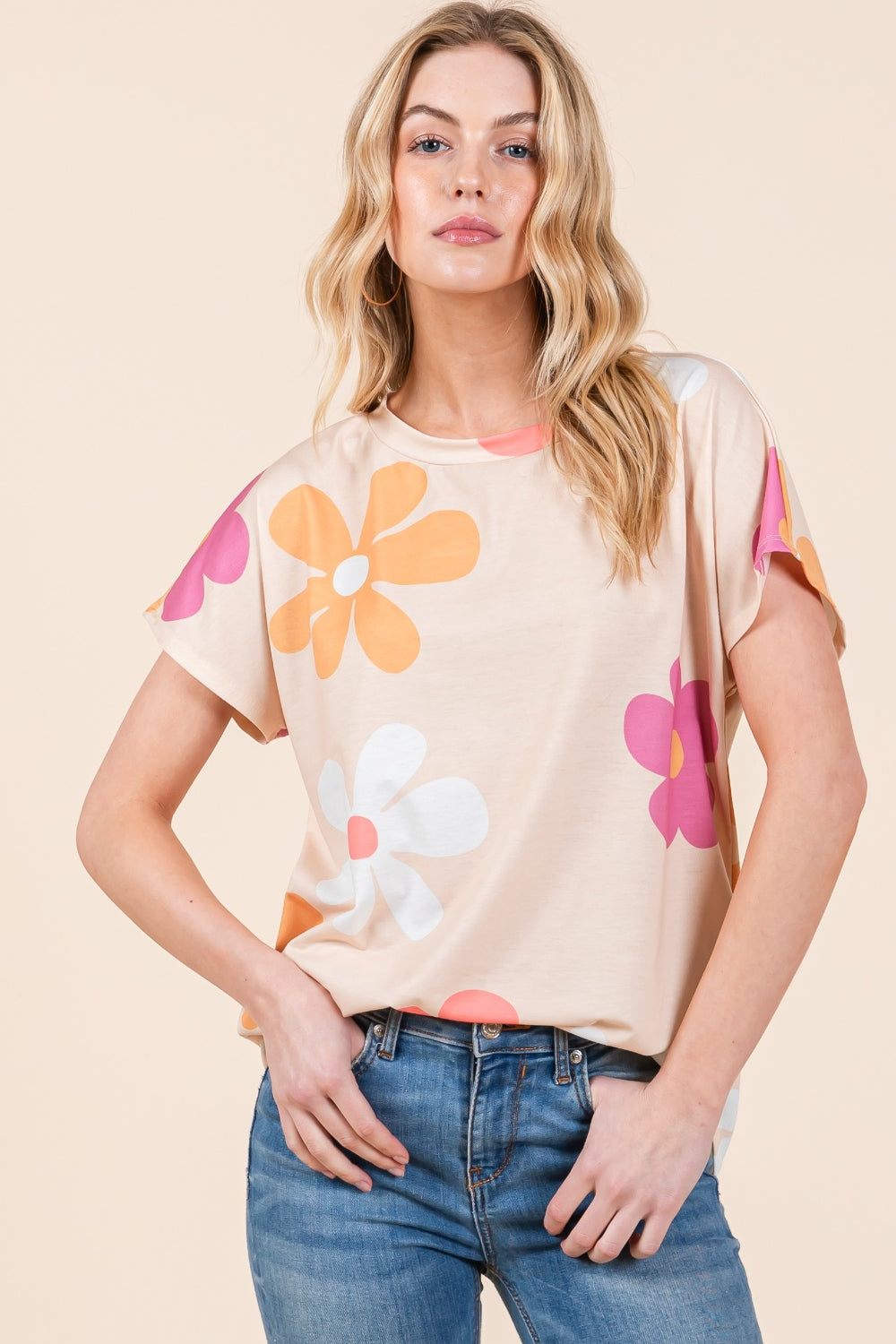 BOMBOM Floral Short Sleeve T-Shirt | Daverri Fashions