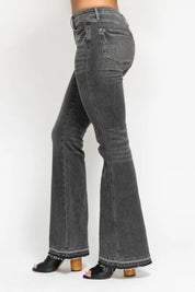 Judy Blue Full Size Mid Rise Tummy Control Washed Gray Release Hem Flare Jeans Plus Size | Daverri Fashions