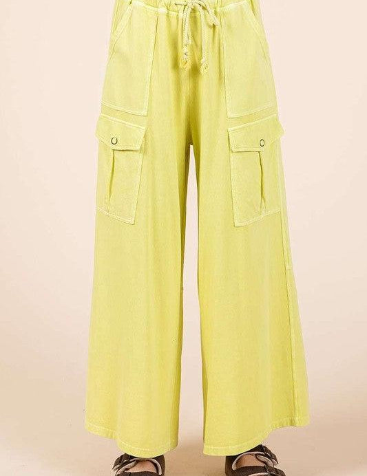 Yellow L Mittoshop French Terry Cargo Wide Leg Pants | Pants Daverri Fashions