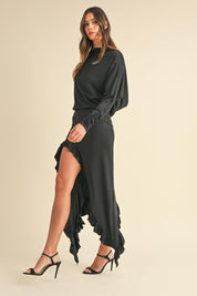 Mable Backless Asymmetric Ruffle Hem Dress | Daverri Fashions