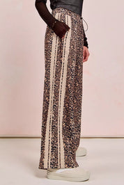 BiBi Leopard Printed Track Pants with Side Contrast Lace | Loungewear Bottoms Daverri Fashions