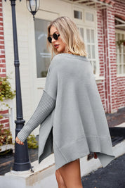 Slit V-Neck Dropped Shoulder Sweater | Sweaters Daverri Fashions