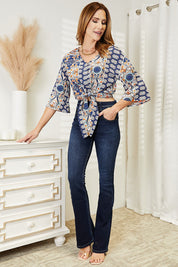 Tie Hem V-Neck Three-Quarter Sleeve Blouse | Daverri Fashions