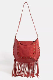 RD one size Fame Rivet Trim Suede Fringe Shoulder Bag | Handbags Daverri Fashions