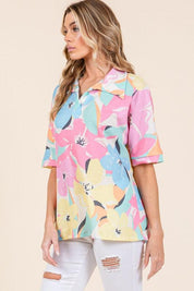 BOMBOM Floral Collared Neck Half Sleeve Top | Tops Daverri Fashions