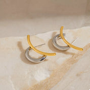Two-Tone Modern C-Hoop Earrings | Earrings Daverri Fashions
