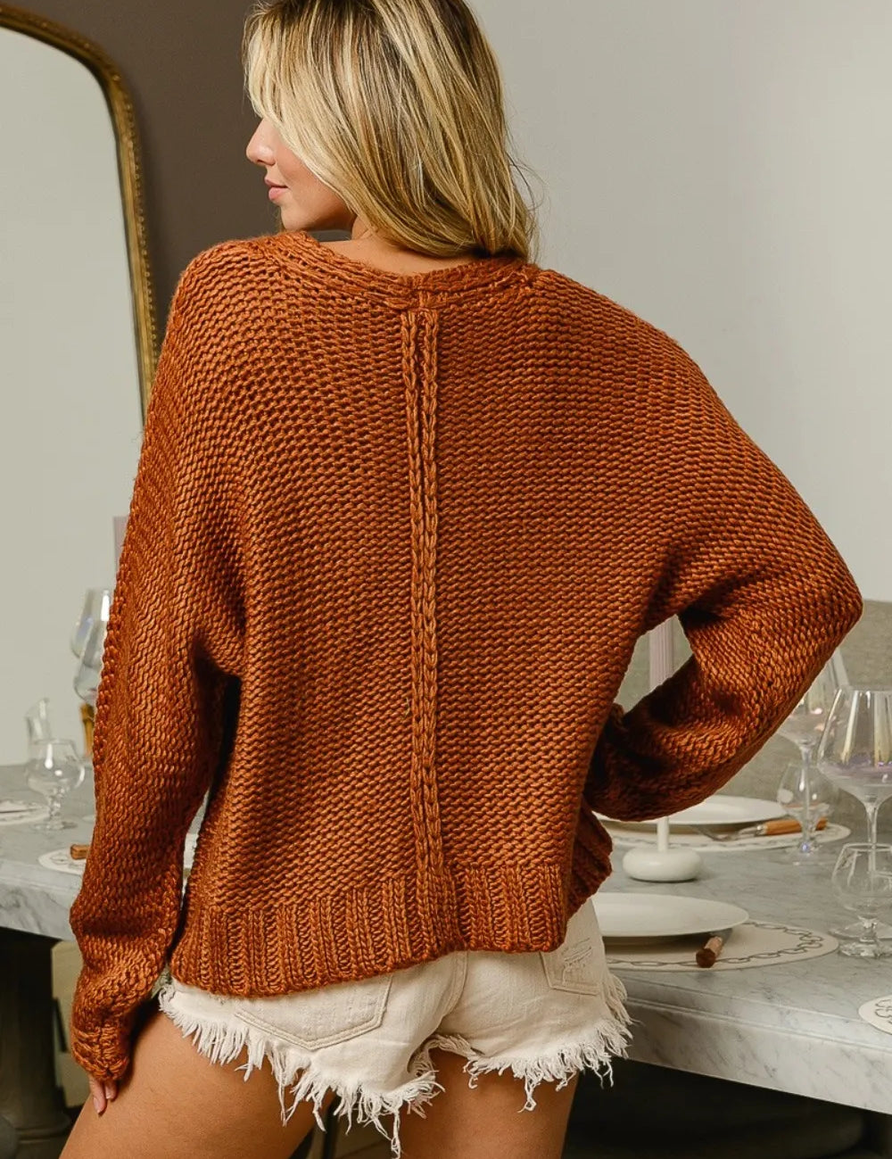 BiBi V-Neck Cable Knit Sweater | Sweaters Daverri Fashions