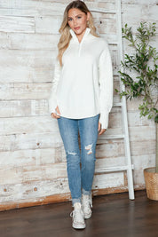 Half Zip Long Sleeve Knit Top | Knit Tops Daverri Fashions