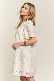 ADORA Ruffled Eyelet Round Neck Dress | Daverri Fashions