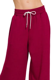 Zenana Scuba Drawstring Pants Cabernet | Loungewear Bottoms Daverri Fashions