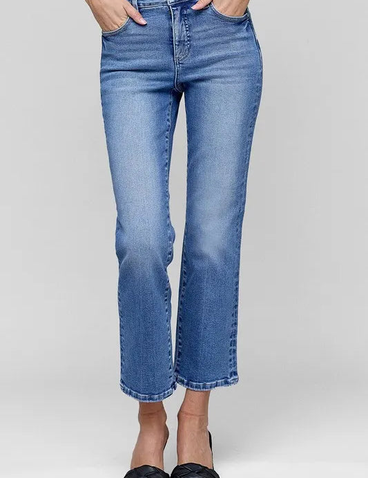 Medium RISEN Full Size Tummy Control High Rise Crop Straight Jeans Plus Size | Jeans Daverri Fashions