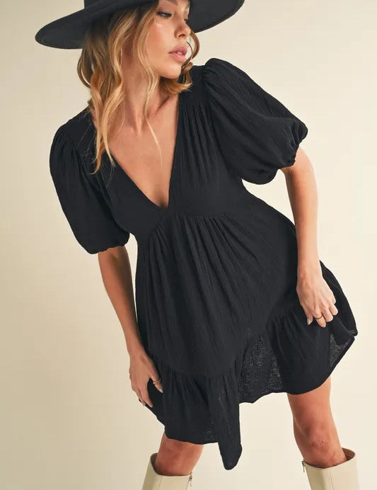 Aemi+Co Tied Back Ruffled Short Sleeve Mini Dress | Daverri Fashions