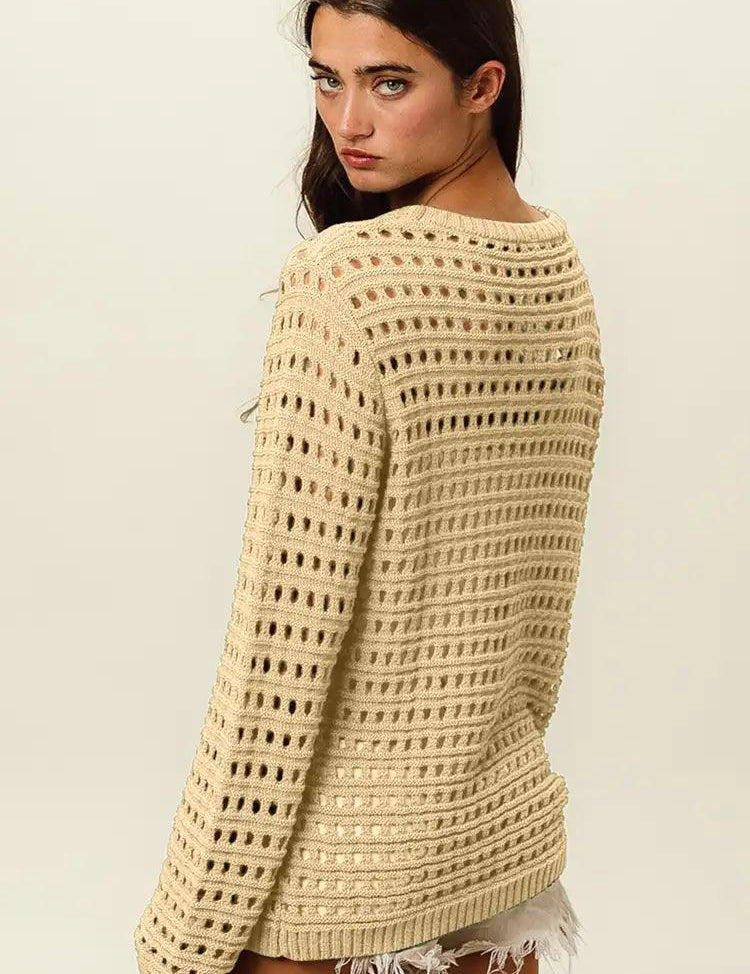 BiBi Round Neck Openwork Knit Cover Up | Cover-Ups Daverri Fashions