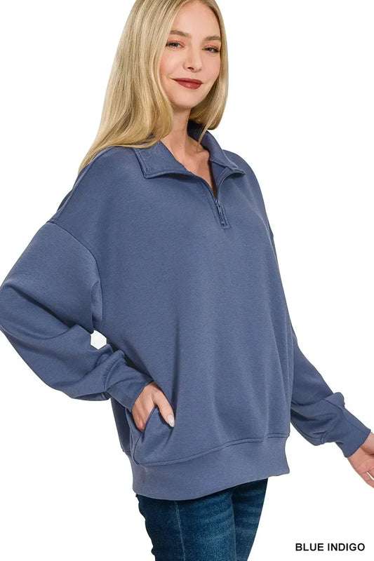 Zenana Scuba Quarter-Zip Sweatshirt - DAVERRI FASHIONS