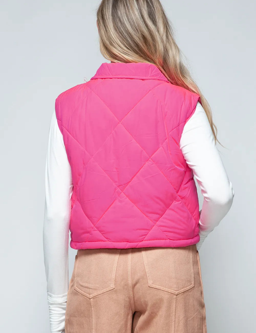 Snobbish Snap Down Quilted Crop Vest | Vest Jackets Daverri Fashions