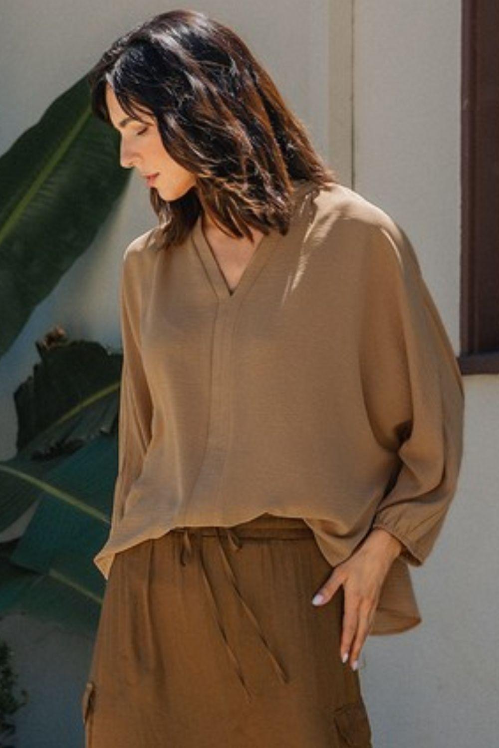 Annie Wear Notched Batwing Sleeve Blouse | Blouses Daverri Fashions