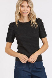 Mittoshop Textured Round Neck Short Sleeve Blouse | Blouses Daverri Fashions