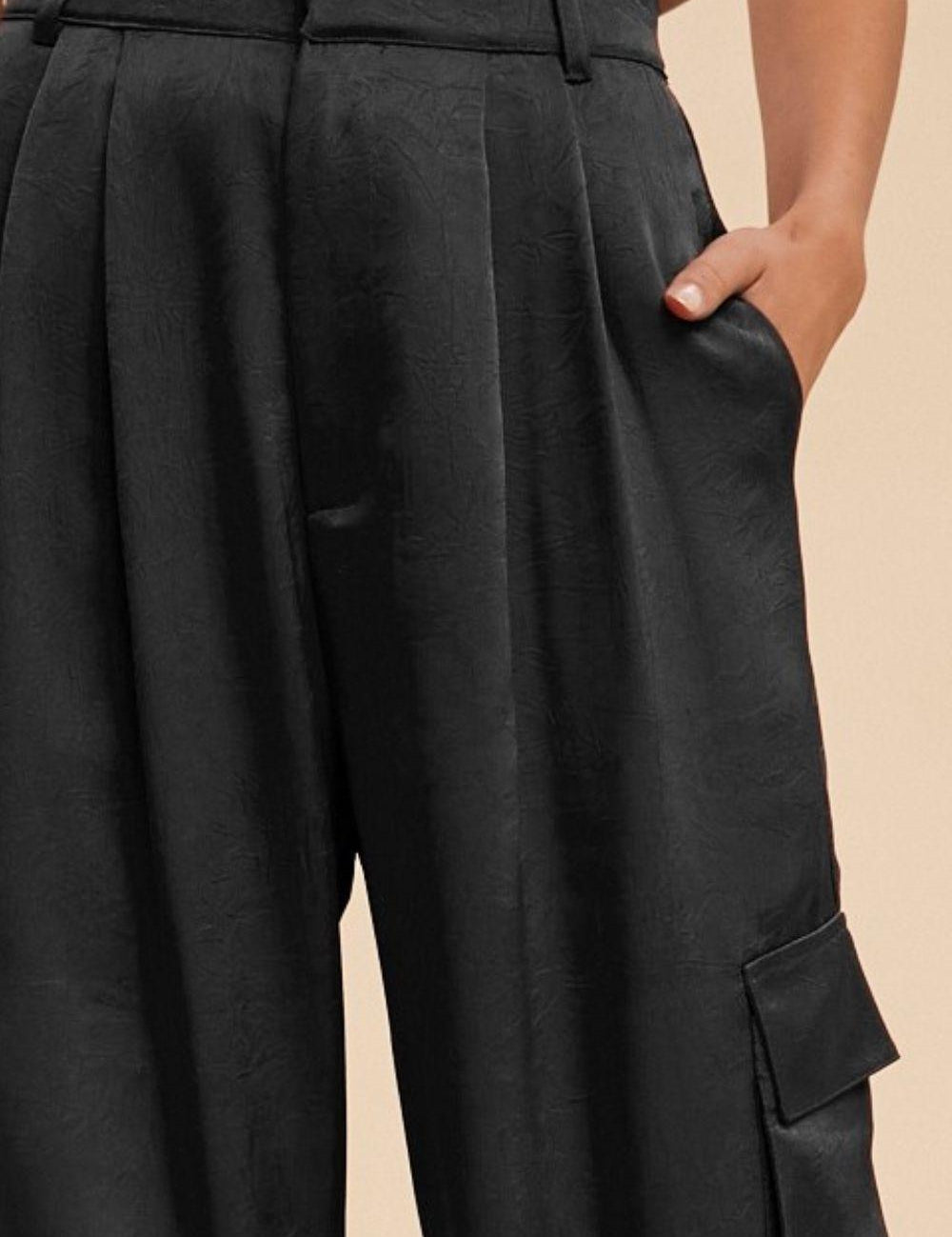Annie Wear Wide Leg Cargo Satin Pants | Pants Daverri Fashions