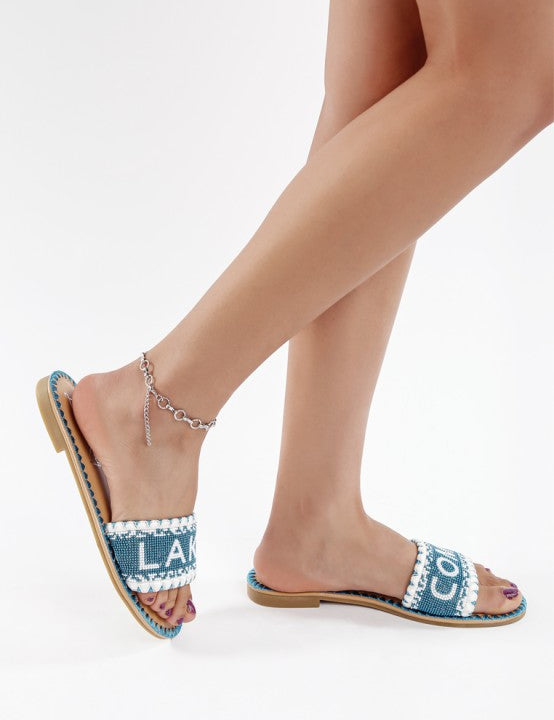 Hot Hub Beaded Lake Como Flat Slip Ons | Slides Daverri Fashions