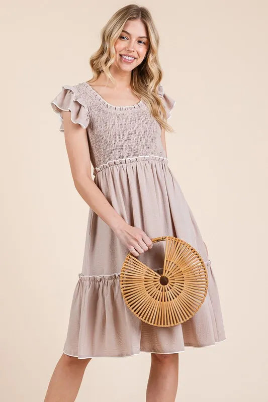 Lime 'N' Chili Ruffle Trim Smocked Dress with Contrast | Daverri Fashions