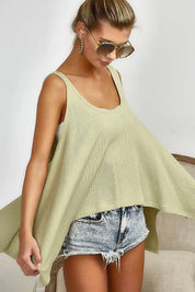 BiBi High and Low Flare Knit Tank Top | Tops Daverri Fashions