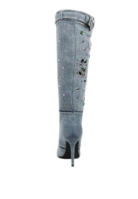 Cornik Multi Color Stones Denim Boots | Boots Daverri Fashions