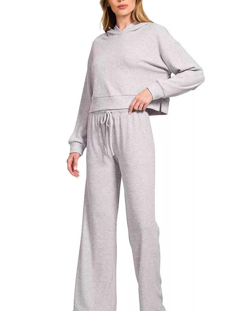 Ribbed Drawstring Lounge Pants Heather Grey | Loungewear Bottoms Daverri Fashions
