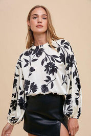 Annie Wear Frill Printed Balloon Sleeve Blouse | Blouses Daverri Fashions