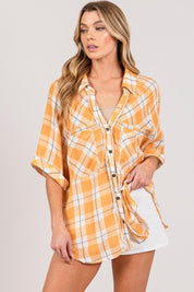 SAGE + FIG Plaid Button Up Side Slit Shirt | Daverri Fashions