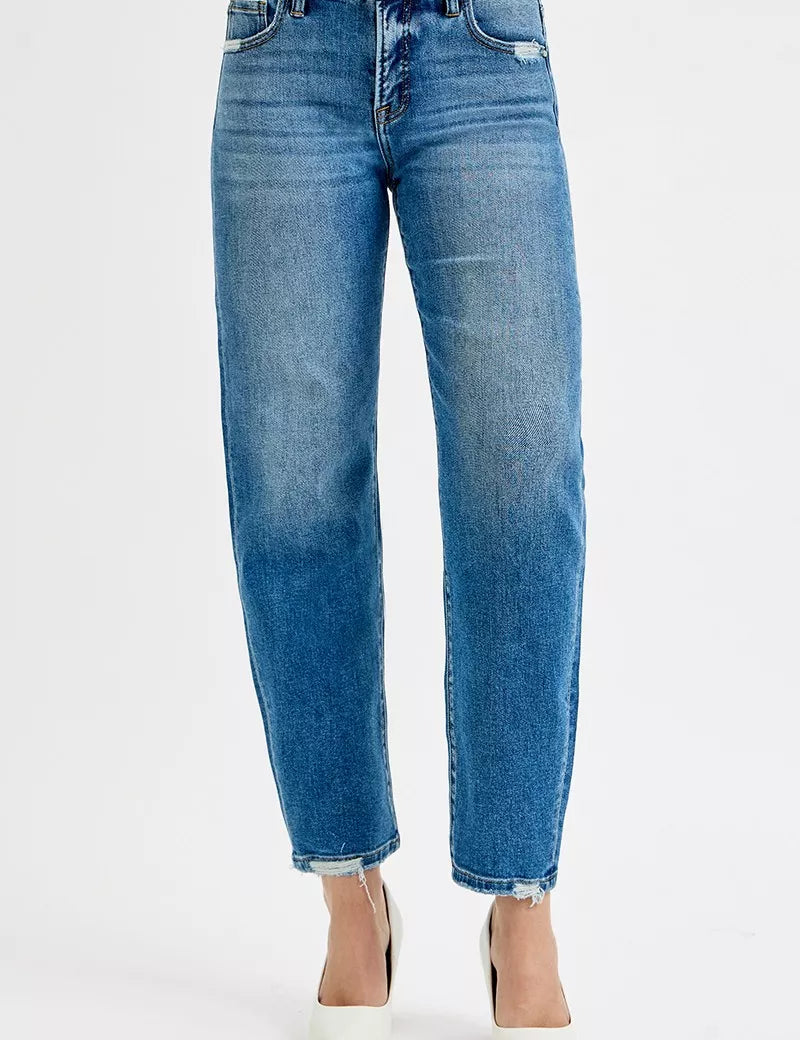 MEDIUM RISEN Tummy Control High Rise Ankle Slim Barrel Jeans | Jeans Daverri Fashions