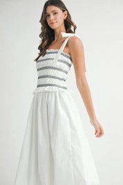 MABLE Smocked Bodice Bubble Midi Dress | Daverri Fashions