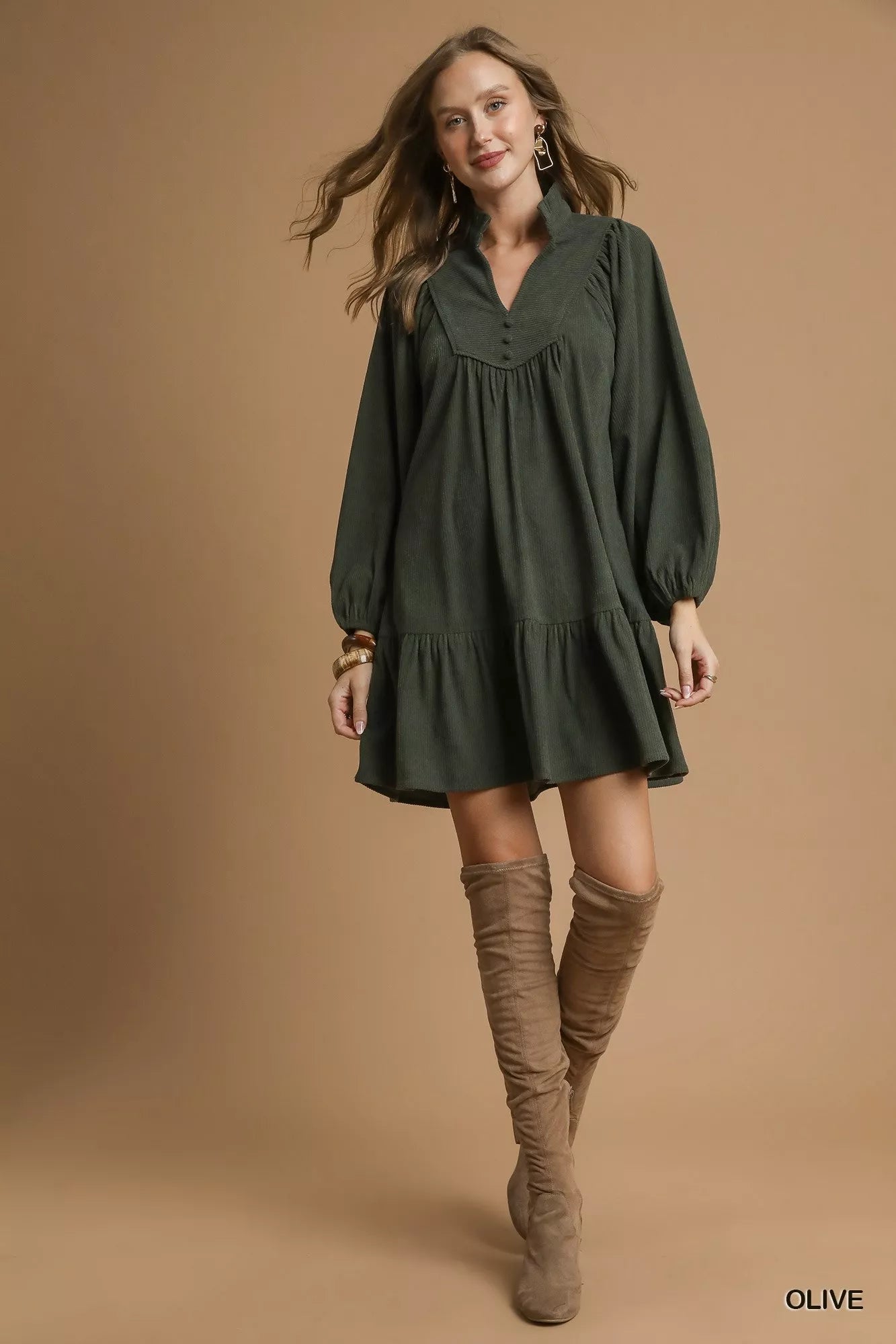 Umgee Corduroy Tiered Babydoll Dress | Mini Dresses Daverri Fashions
