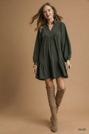 Umgee Corduroy Tiered Babydoll Dress | Mini Dresses Daverri Fashions