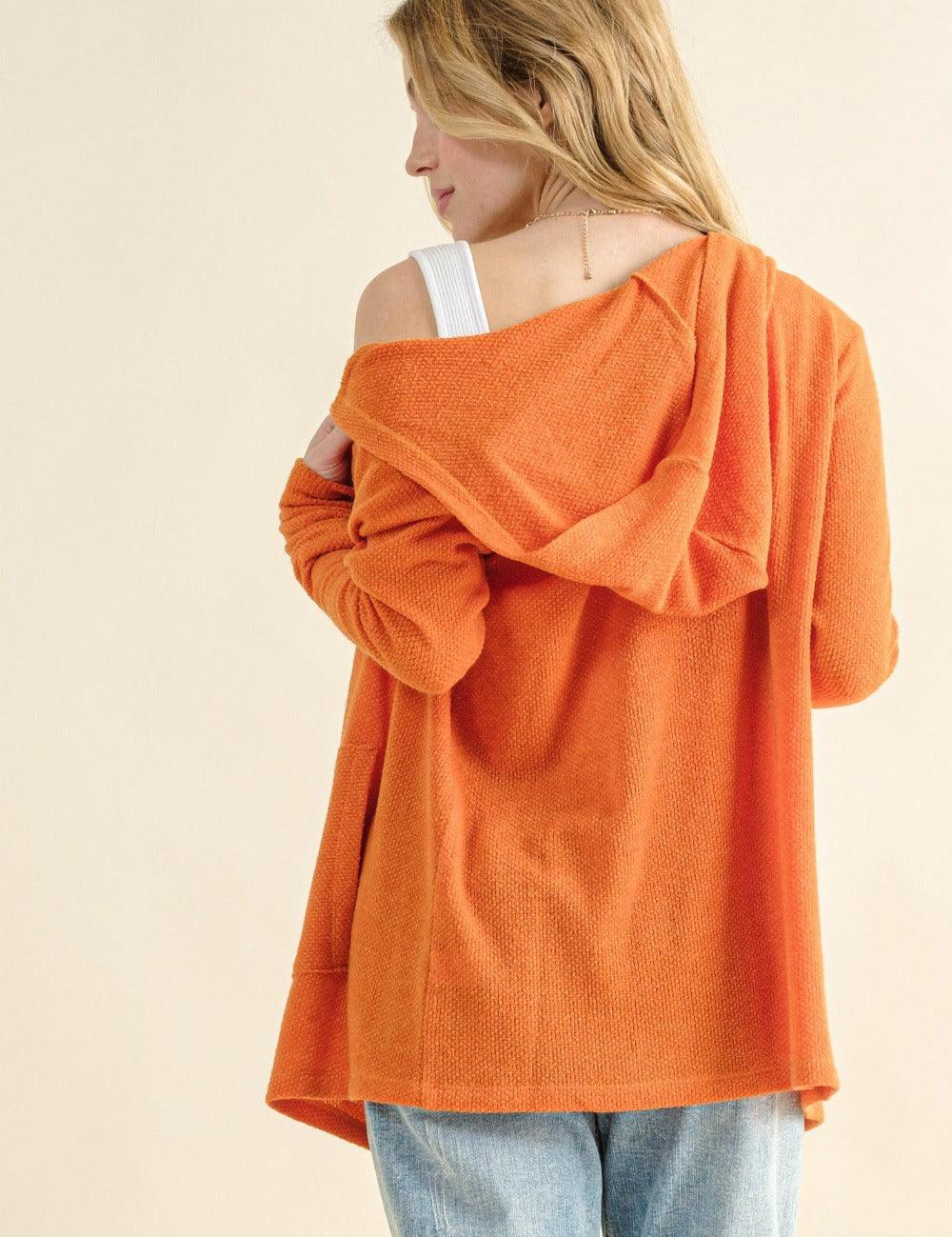 And The Why Full Size Thermal Hooded Open Front Cardigan with Pockets | Cardigans Daverri Fashions