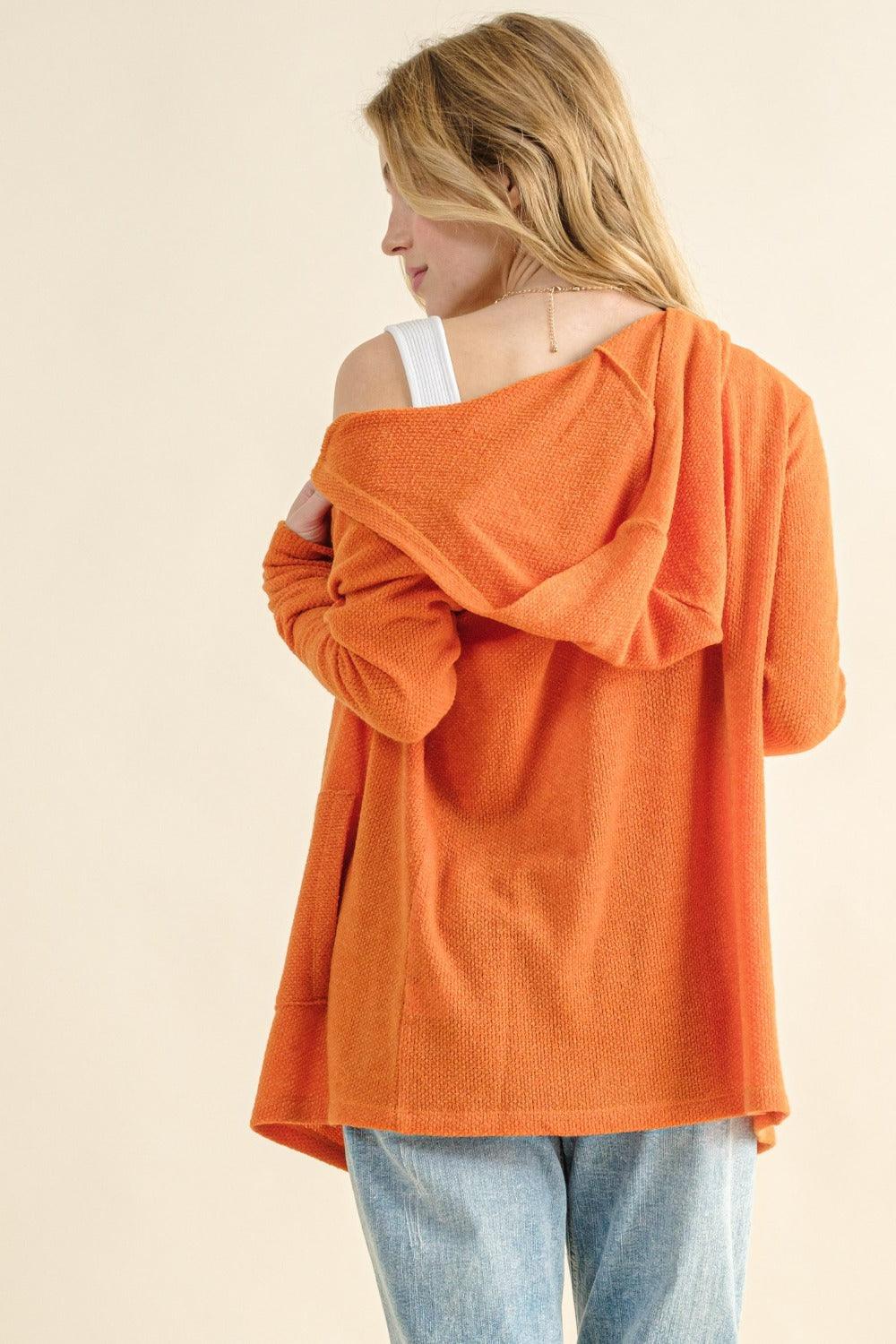 And The Why Full Size Thermal Hooded Open Front Cardigan with Pockets | Cardigans Daverri Fashions