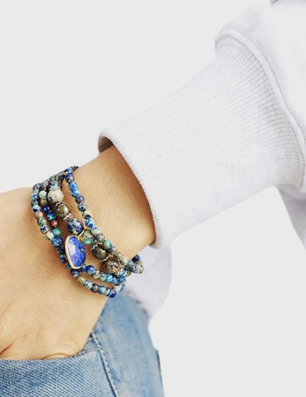 Royal Blue One Size Imperial Stone Heart Three-Layered Bracelet | Bracelets Daverri Fashions