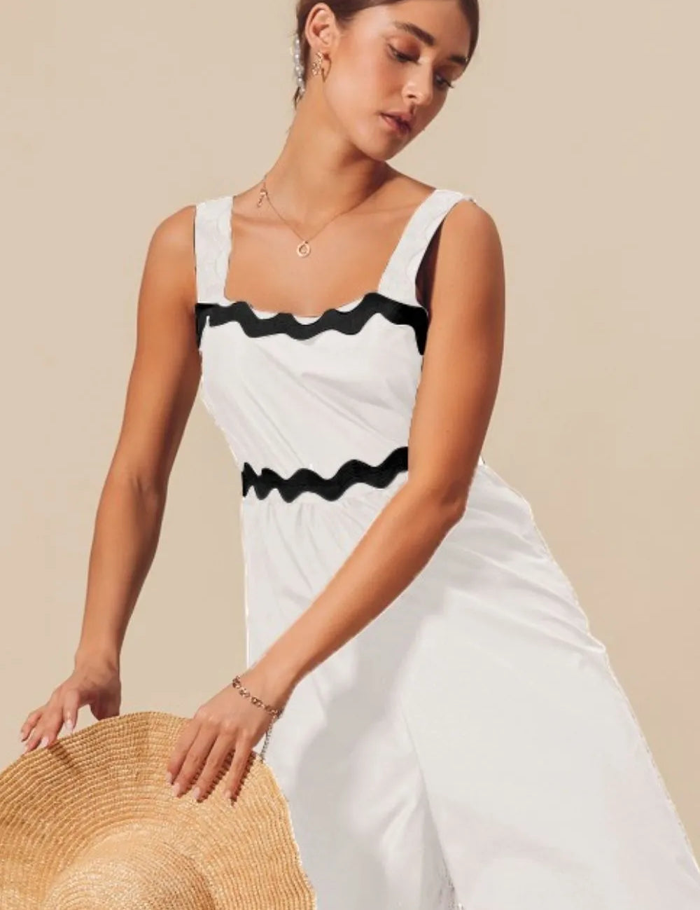 SO ME Scallop Ric Rac Trimmed Wide Leg Jumpsuit | Jumpsuits Daverri Fashions