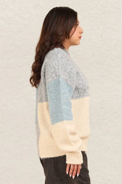 VERY J Color Block Mock Neck Drop Shoulder Sweater Grey | Sweaters Daverri Fashions