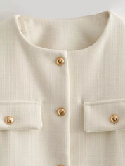 Tweed Button Up Cropped Jacket | Jackets Daverri Fashions