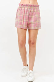 And The Why Plaid Print Smocked Detail Casual Shorts | Daverri Fashions