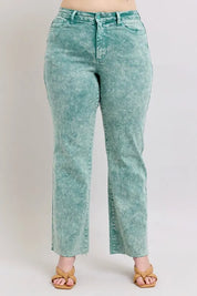 Judy Blue Full Size High Waist Garment Dyed Raw Hem Dad Jean Plus Size | Daverri Fashions