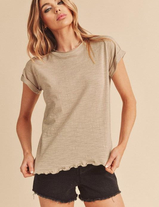 Aemi + Co Lettuce Edge Round Neck Short Sleeve T-Shirt | T-Shirts Daverri Fashions