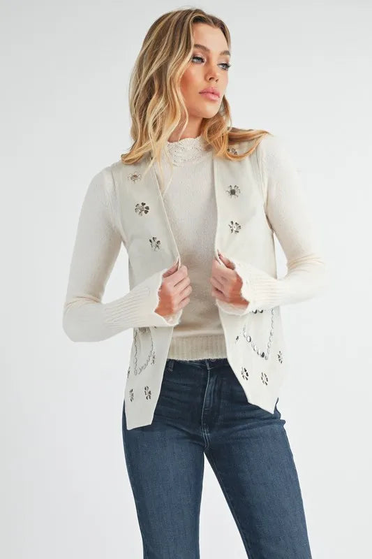 Aemi + Co Heart Rivet Detail Suede Vest Coat | Vest Jackets Daverri Fashions