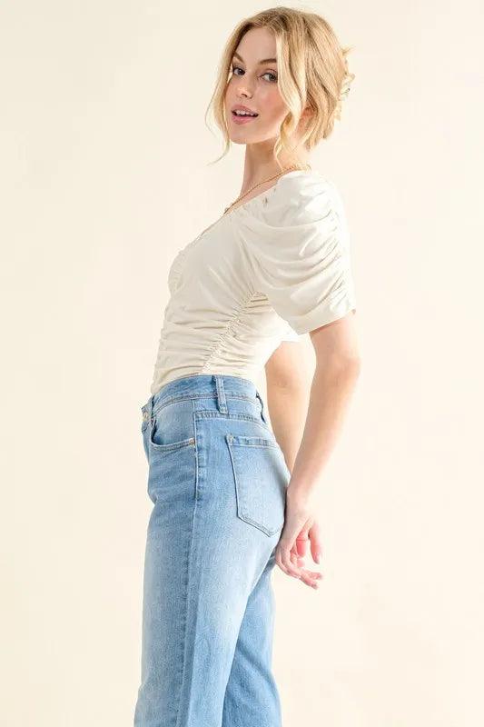 And The Why Buttery Soft Ruched Detailed Jersey Bodysuit | Tops Daverri Fashions