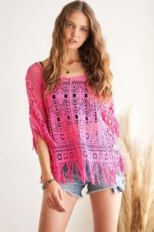 ADORA Fringe Hem Crochet Top - DAVERRI FASHIONS