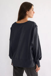 Exposed Seam High-Low Long Sleeve Sweatshirt | Daverri Fashions